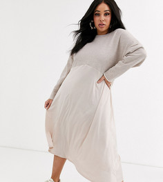 Бежевое трикотажное платье миди ASOS DESIGN Curve-Кремовый