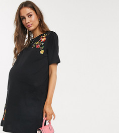 Платье-футболка мини с вышивкой ASOS DESIGN Maternity-Черный