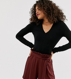Черный лонгслив с V-образным вырезом ASOS DESIGN Tall