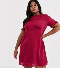 Бордовое атласное чайное платье Simply Be-Красный