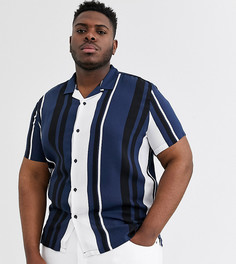 Рубашка в синюю и светло-бежевую полоску Topman Big & Tall-Темно-синий