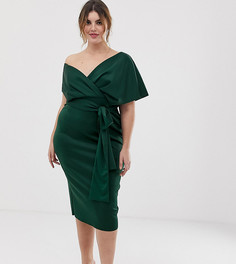Платье-футляр миди с завязкой ASOS DESIGN Curve-Зеленый