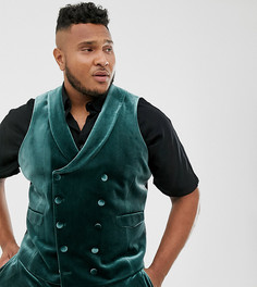 Зеленый бархатный супероблегающий жилет под смокинг ASOS DESIGN Plus