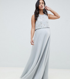 Платье макси с укороченным топом и отделкой ASOS DESIGN Maternity-Серый