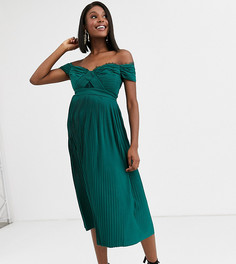 Платье миди с кружевной и плиссированной отделкой ASOS DESIGN Maternity-Зеленый