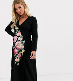 Платье миди с длинными рукавами и запахом ASOS DESIGN Maternity-Черный