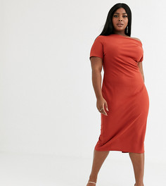Фактурное платье миди с открытыми плечами ASOS DESIGN Curve-Оранжевый