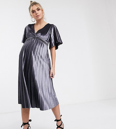 Бархатное платье миди с перекрученной отделкой ASOS DESIGN Maternity-Серебряный