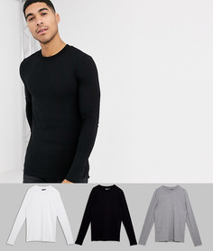 Футболка с длинным рукавом и круглым вырезом ASOS DESIGN - Набор из 3 шт. со скидкой-Мульти