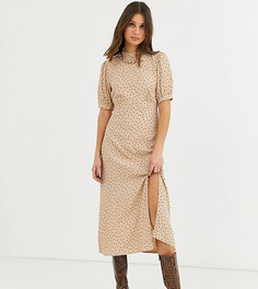 Платье миди в горошек с разрезом New Look Tall-Коричневый
