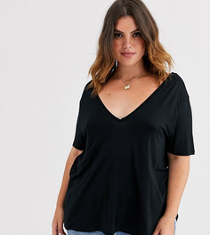 Черная oversize-футболка с V-образным вырезом на груди и спине ASOS DESIGN Curve-Черный