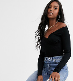Черное боди с открытыми плечами и запахом ASOS DESIGN Tall-Черный