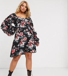 Платье миди с оборками на рукавах и цветочным принтом Missguided Plus-Мульти