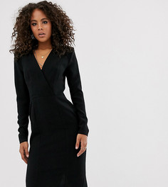 Платье миди с глубоким вырезом, запахом и длинными рукавами ASOS DESIGN Tall-Черный
