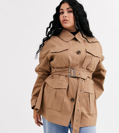 Светло-бежевый тренч в стиле милитари ASOS DESIGN Curve