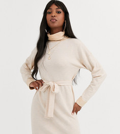 Меланжевое платье миди со свободным воротом и поясом ASOS DESIGN Tall-Бежевый