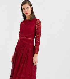 Кружевное платье для выпускного с длинными рукавами ASOS DESIGN TALL-Синий