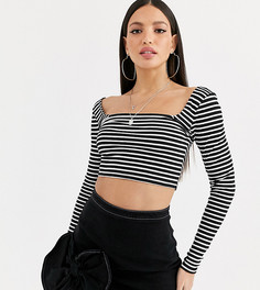 Короткий лонгслив в полоску с квадратным вырезом ASOS DESIGN Tall-Мульти