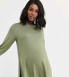 Фактурный удлиненный топ цвета хаки с длинными рукавами ASOS DESIGN Maternity-Зеленый