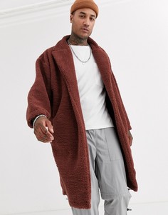 Коричневое плюшевое oversized-пальто ASOS DESIGN-Коричневый