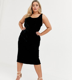 Бархатное платье-комбинация миди с овальным вырезом ASOS DESIGN Curve-Черный