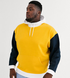 Oversize-худи в стиле колор блок темно-синего/желтого/белого цвета ASOS DESIGN Plus-Темно-синий