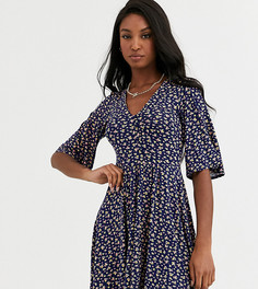 Свободное платье мини с цветочным принтоми пуговицами ASOS DESIGN Tall-Темно-синий