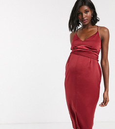 Атласное платье миди на бретельках с отделкой на талии ASOS DESIGN Maternity-Красный