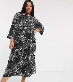 Черный комбинезон со звериным принтом и поясом ASOS DESIGN Curve-Мульти