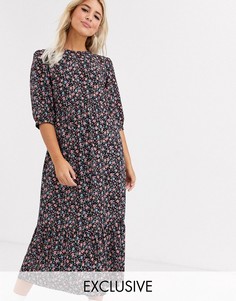 Свободное платье миди с цветочным принтом New Look-Черный
