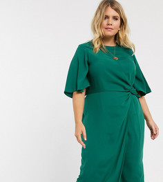 Платье миди с рукавами-оборками ASOS DESIGN Curve-Зеленый