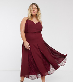 Платье миди с кружевной отделкой ASOS DESIGN Curve-Красный
