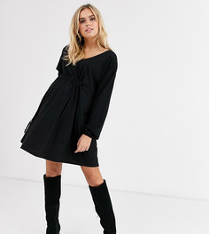 Свободное платье с длинными рукавами и шнурком ASOS DESIGN Maternity-Черный