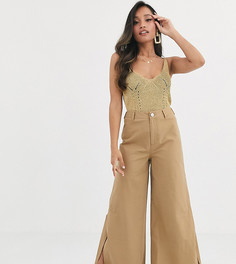 Широкие брюки-карго с разрезами по бокам ASOS DESIGN Petite-Светло-коричневый