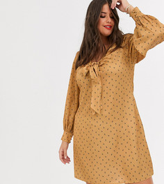 Платье мини с завязкой и цветочным принтом желтого цвета Fashion Union Plus-Желтый