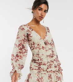 Платье мини со сборками и принтом роз ASOS DESIGN-Мульти