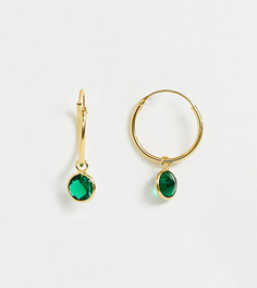 Серьги-кольца из позолоченного серебра с зеленым камнем ASOS DESIGN-Золотой