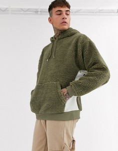 Oversized-худи из плюша цвета хаки ASOS DESIGN-Зеленый