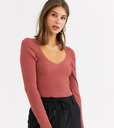 Боди с V-образным вырезом и сборками на рукавах ASOS DESIGN Tall-Коричневый