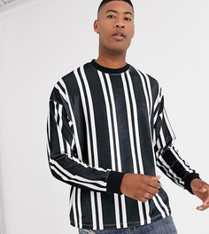 Велюровый oversize-лонгслив в полоску ASOS DESIGN Tall-Черный
