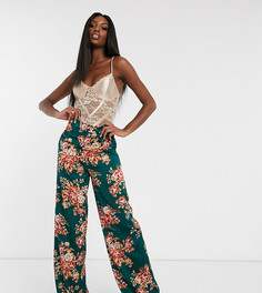 Сине-зеленые атласные широкие брюки с цветочным принтом Missguided Tall-Зеленый