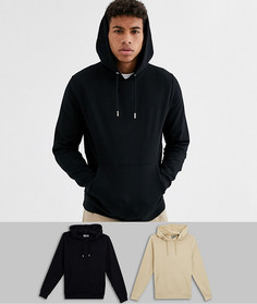 2 худи из органического хлопка черного/бежевого цвета ASOS DESIGN-Мульти