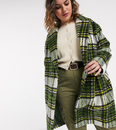 Зеленое теплое пальто в клетку ASOS DESIGN Curve-Зеленый