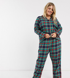 Пижама в клетку с вышивкой на кармане Chelsea Peers Plus Size-Зеленый