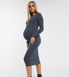 Серое платье-футболка миди в рубчик New Look Maternity-Серый