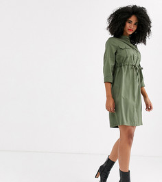 Платье-рубашка цвета хаки в стиле милитари с поясом Mamalicious Maternity-Зеленый Mama.Licious