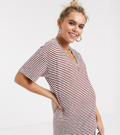 Футболка в фактурную полоску с короткими рукавами и V-образным вырезом ASOS DESIGN Maternity-Красный