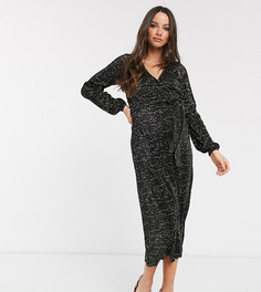 Черное платье миди с отделкой плиссе и блестками ASOS DESIGN Maternity-Черный