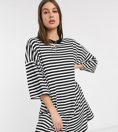 Черно-белое свободное платье-футболка в полоску ASOS DESIGN Tall-Мульти