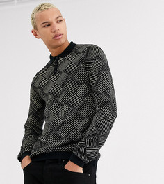 Черная футболка-поло с золотистым геометрическим рисунком ASOS DESIGN Tall-Черный